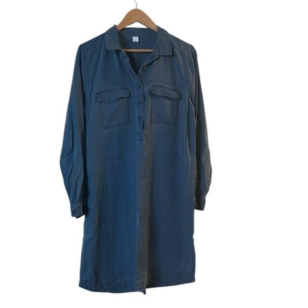 NWT Old Navy indigo Tencel long sleeved popover midi shirtdress w/ pockets, L